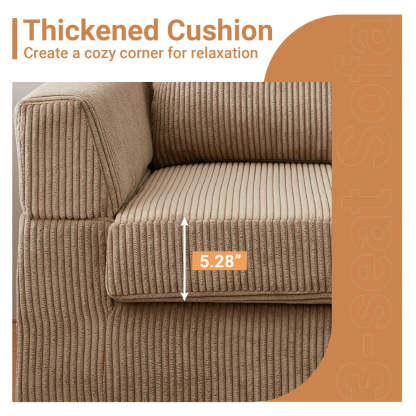 96.4" Living Room Sofa Reversible Chaise Corduroy Fabric with Ottoman