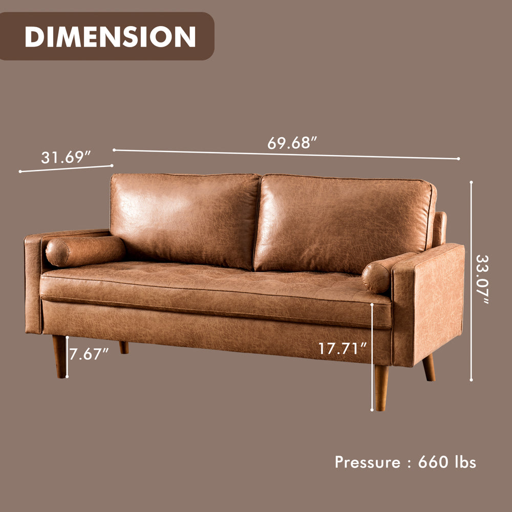 69.68'' Living Room Sofa with Square Arm and Button-Tufted