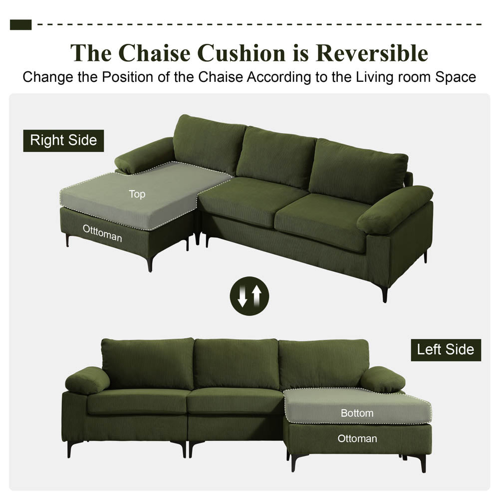 Living Room Sofa Reversible Chaise 100.40" Wide with Ottoman