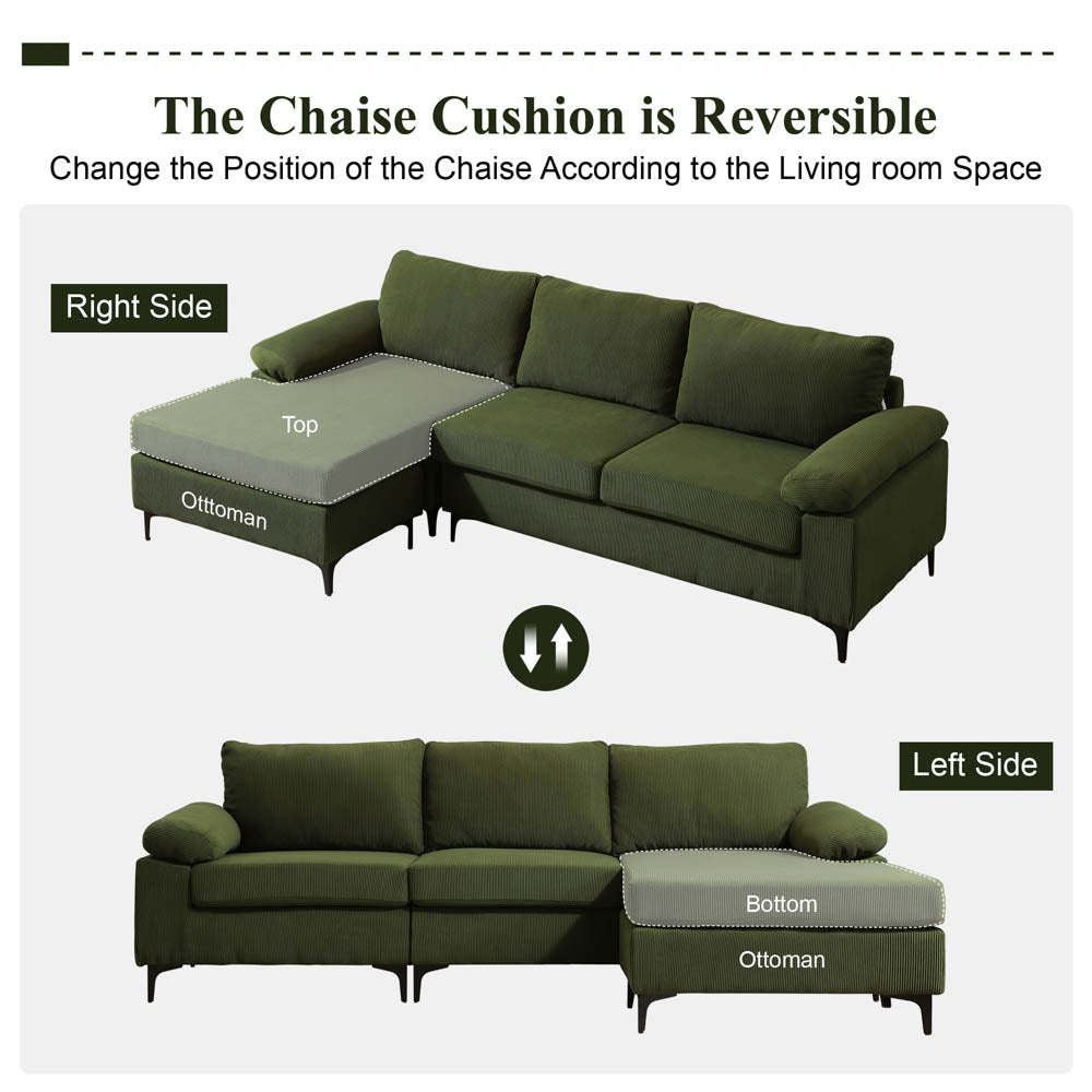 Living Room Sofa Reversible Chaise 100.40" Wide with Ottoman