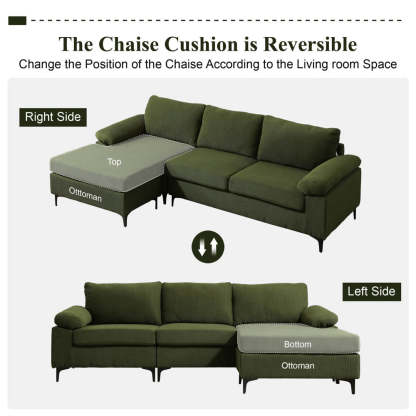 Living Room Sofa Reversible Chaise 100.40" Wide with Ottoman