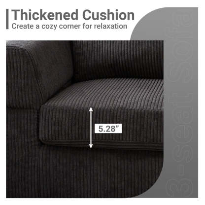 96.4" Living Room Sofa Reversible Chaise Corduroy Fabric with Ottoman