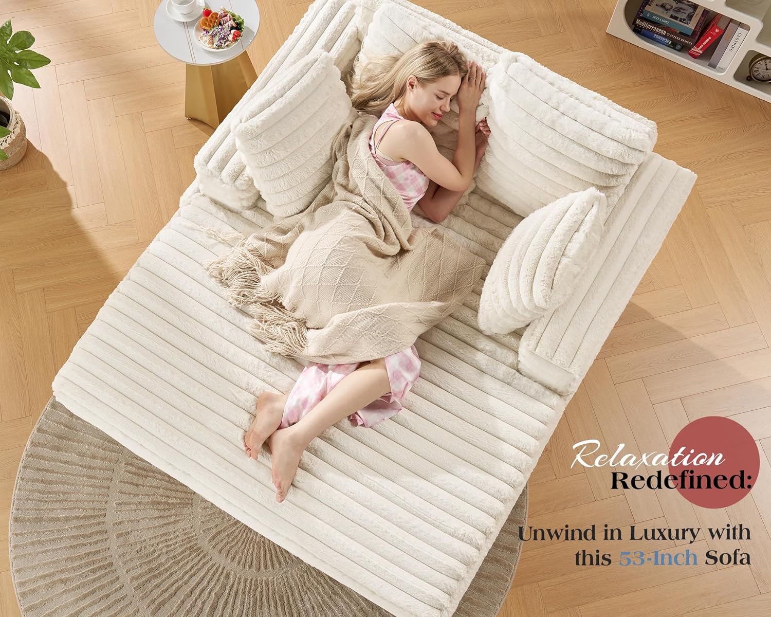 53 Inch Indoor Recliner, Upholstered Sofa Bed with Cushions and Armrests, Sleeper Chair - Plush Chair Bed for Living Room