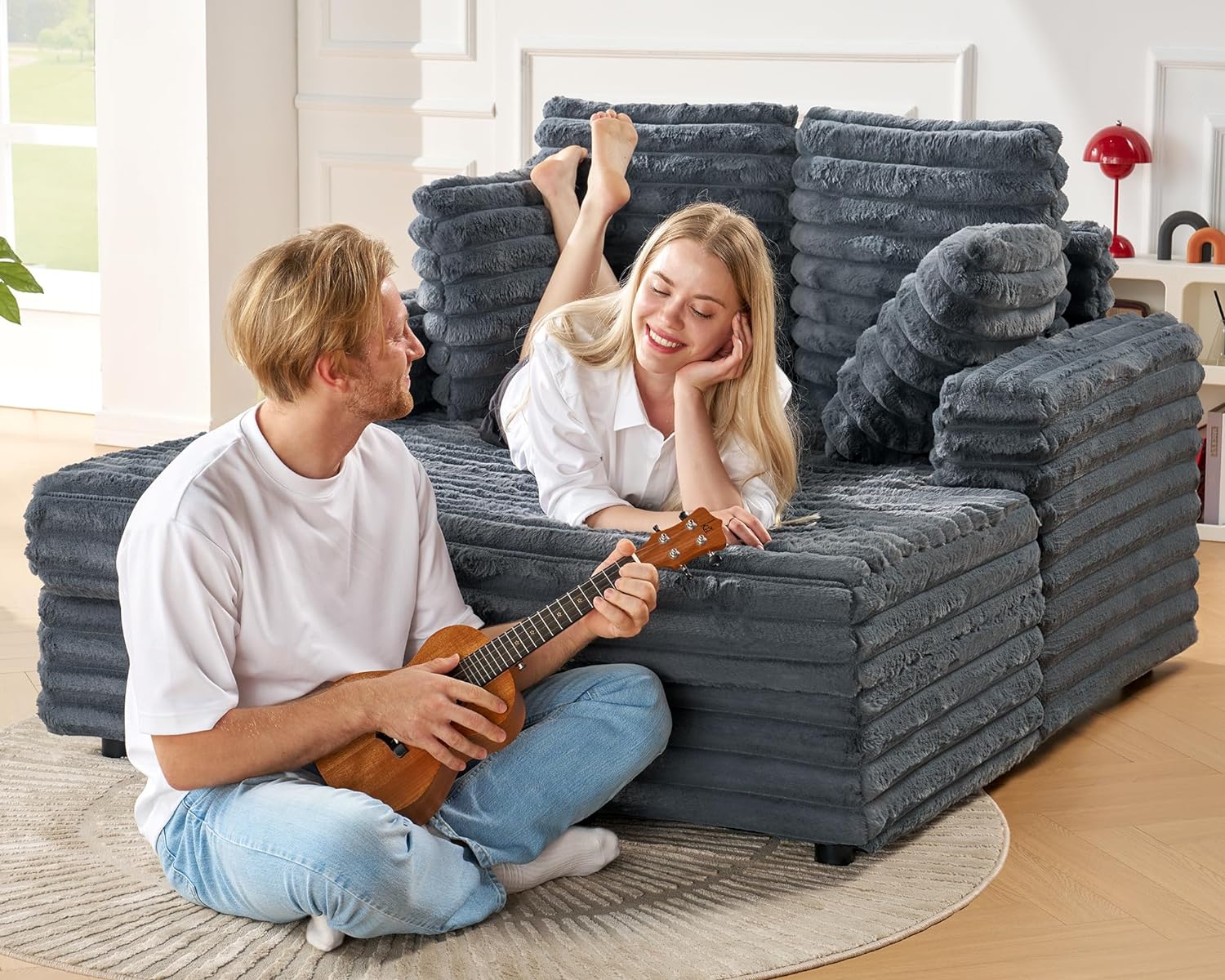 53 Inch Indoor Recliner, Upholstered Sofa Bed with Cushions and Armrests, Sleeper Chair - Plush Chair Bed for Living Room