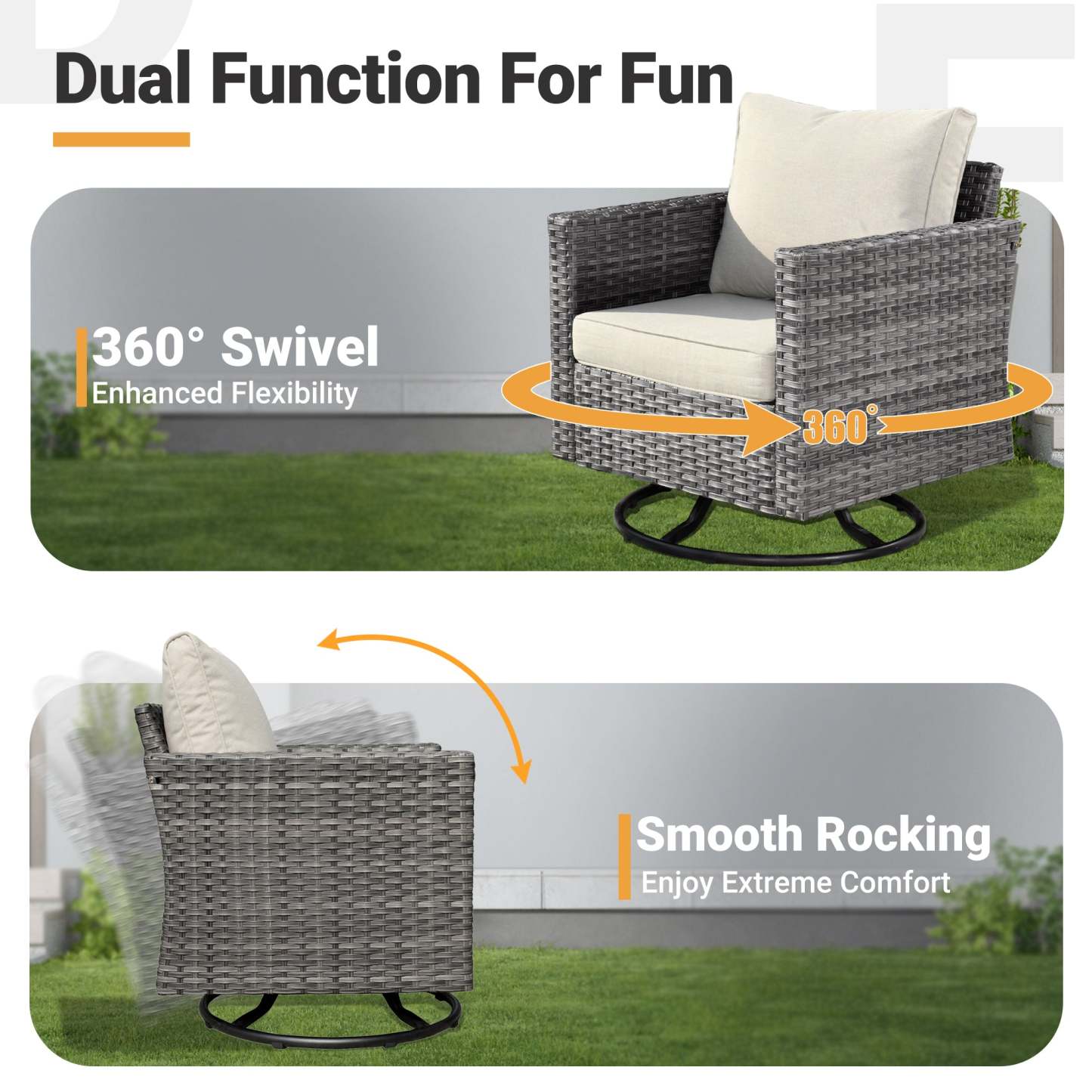 Patio Furniture Set 6-Piece with Swivel Rocking Chairs and Table