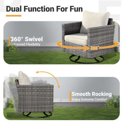 Patio Furniture Set 6-Piece with Swivel Rocking Chairs and Table