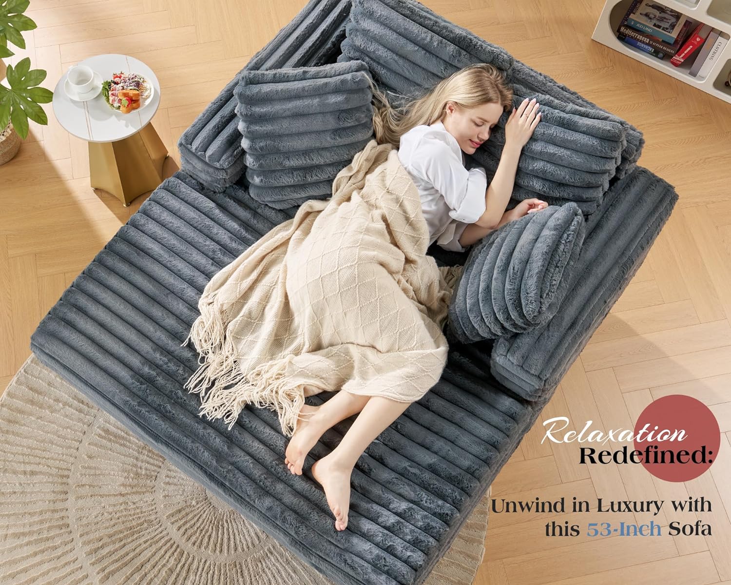 53 Inch Indoor Recliner, Upholstered Sofa Bed with Cushions and Armrests, Sleeper Chair - Plush Chair Bed for Living Room