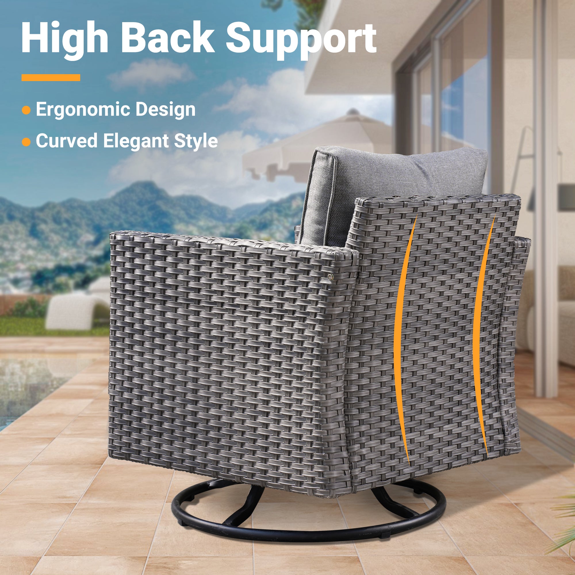 Patio Furniture Set 6-Piece with Swivel Rocking Chairs and Table