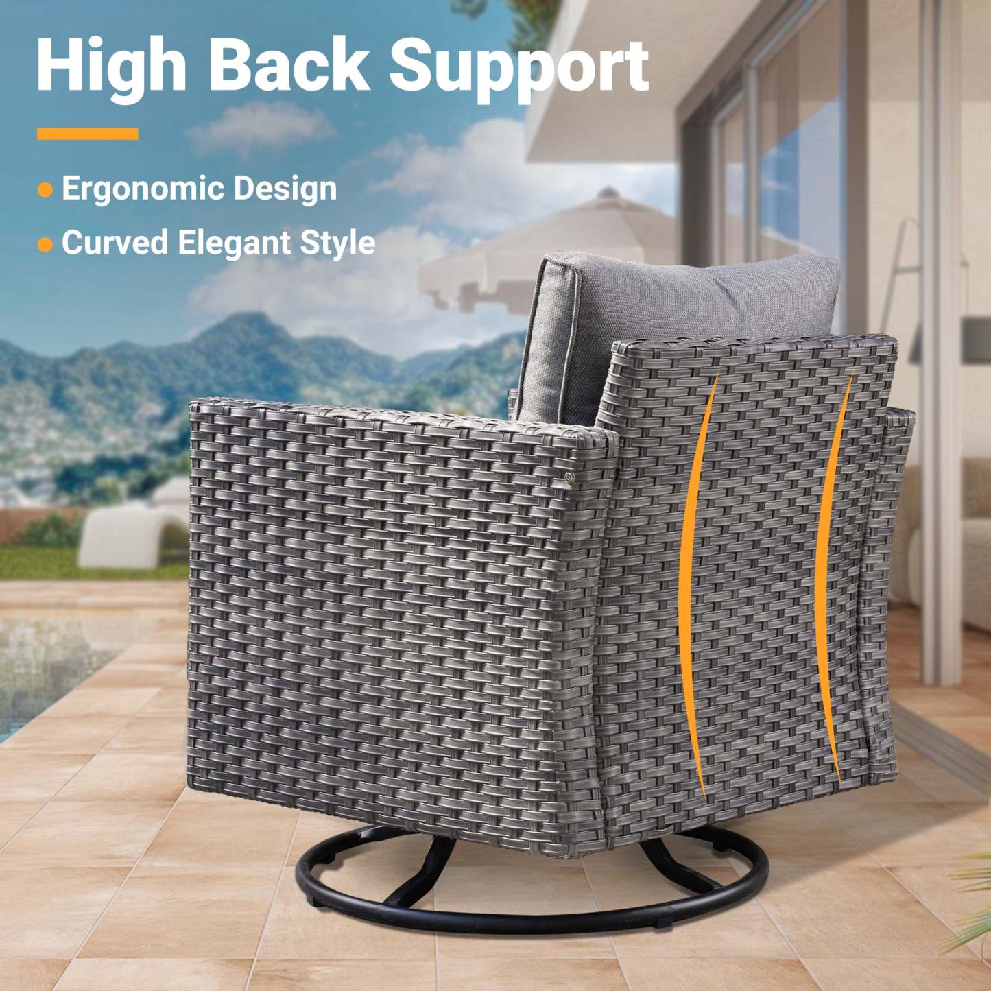 Patio Furniture Set 6-Piece with Swivel Rocking Chairs and Table
