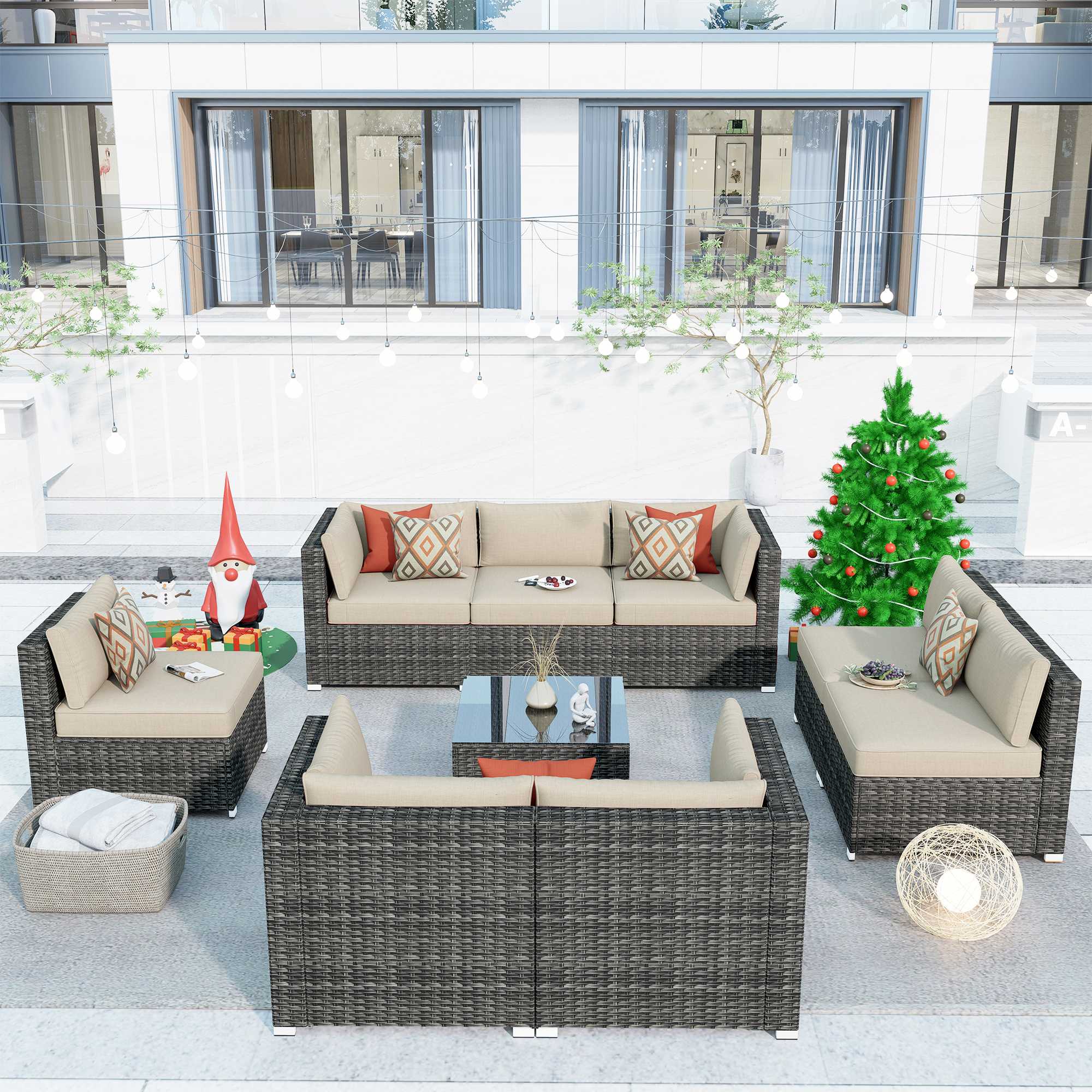 Outdoor Sectional Furniture 9-Piece with Cushions and Table