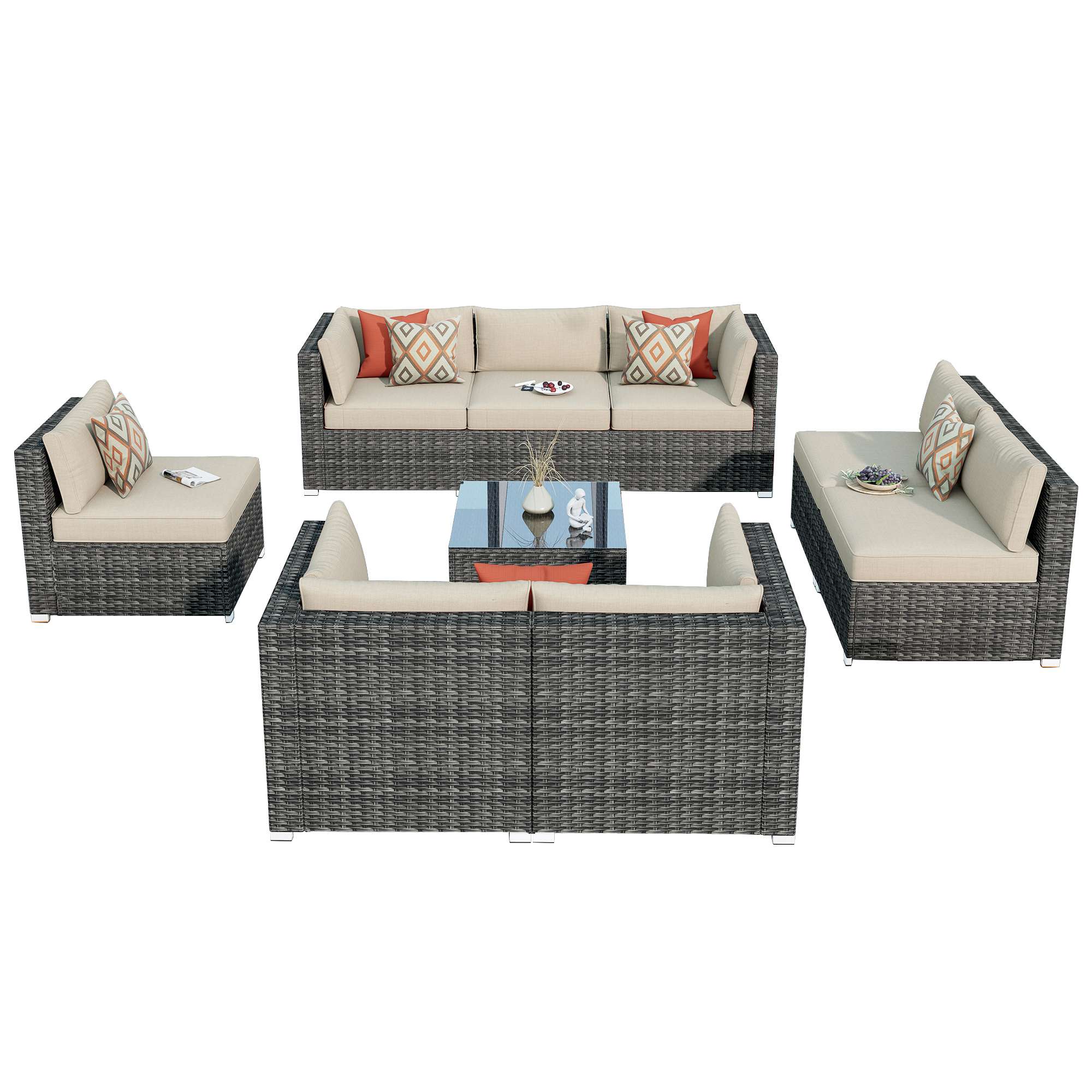 Outdoor Sectional Furniture 9-Piece with Cushions and Table