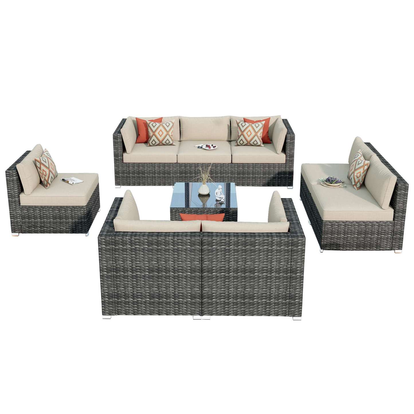 Outdoor Sectional Furniture 9-Piece with Cushions and Table