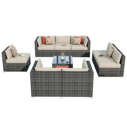 Outdoor Sectional Furniture 9-Piece with Cushions and Table