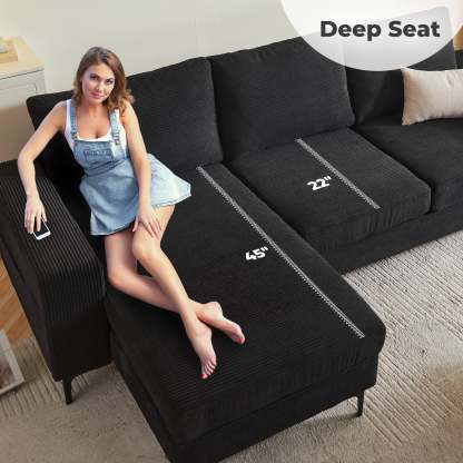 97"  Modern Corduroy L Shaped Couch