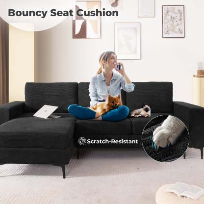 97"  Modern Corduroy L Shaped Couch