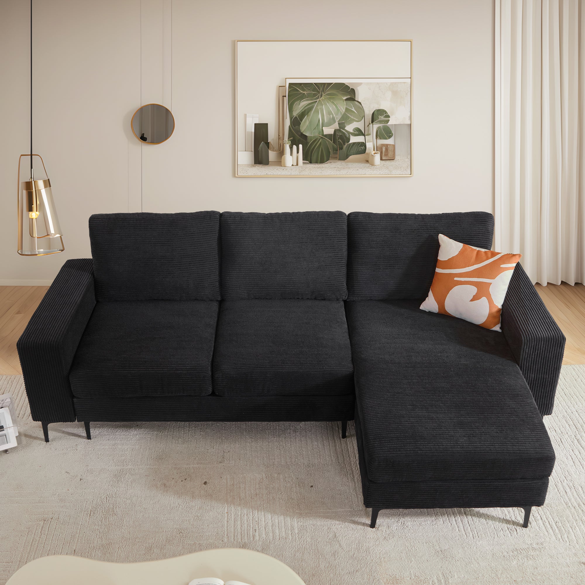 97"  Modern Corduroy L Shaped Couch