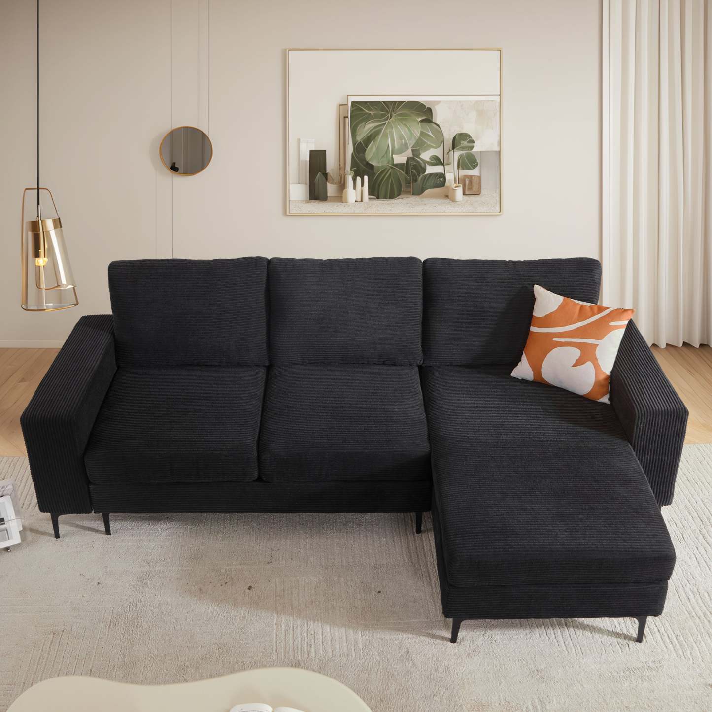 97"  Modern Corduroy L Shaped Couch
