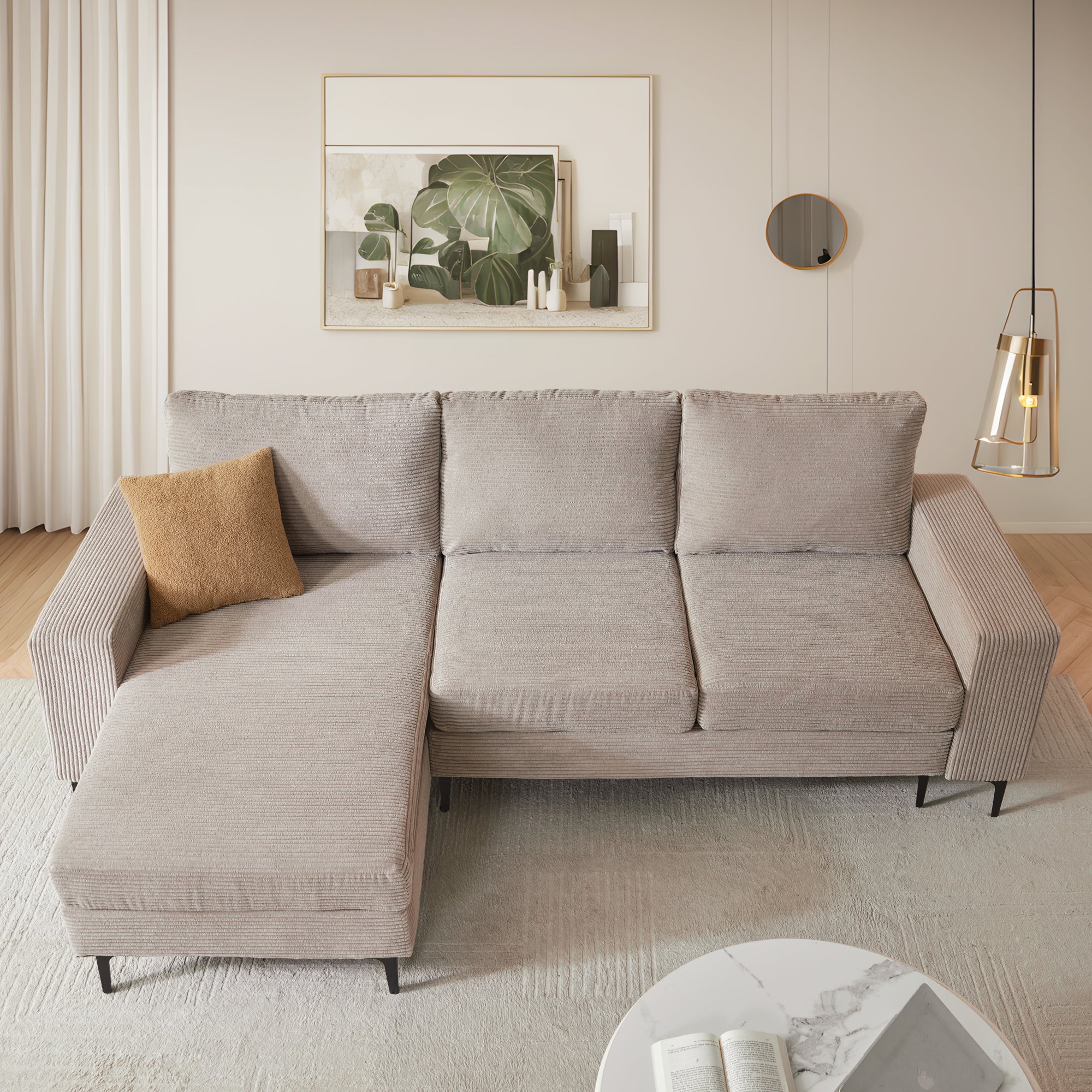 97"  Modern Corduroy L Shaped Couch