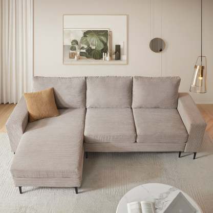 97"  Modern Corduroy L Shaped Couch