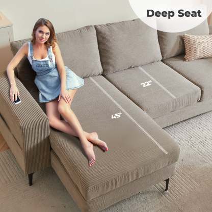 97"  Modern Corduroy L Shaped Couch