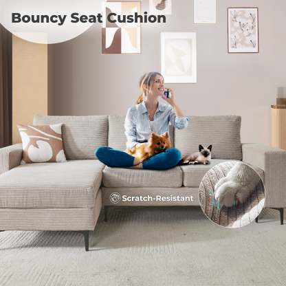 97"  Modern Corduroy L Shaped Couch