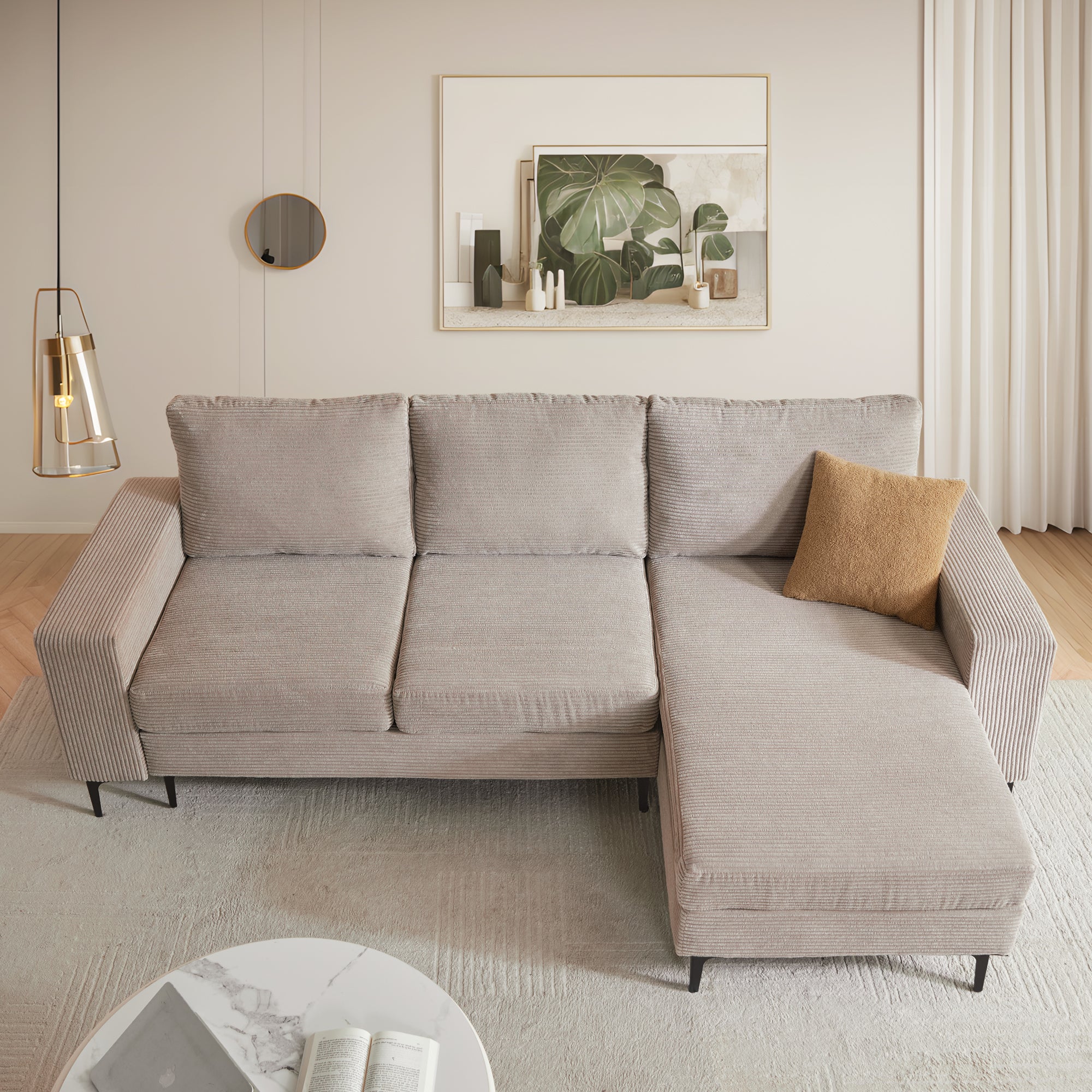 97"  Modern Corduroy L Shaped Couch