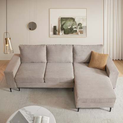 97"  Modern Corduroy L Shaped Couch