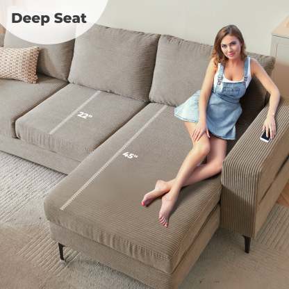 97"  Modern Corduroy L Shaped Couch
