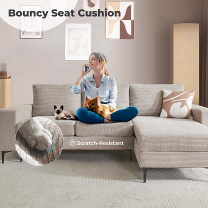 97"  Modern Corduroy L Shaped Couch