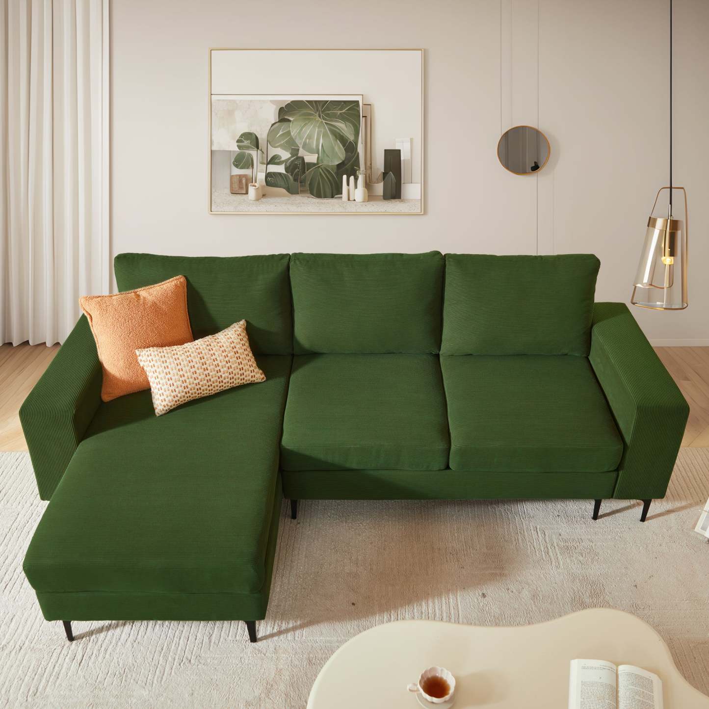 97"  Modern Corduroy L Shaped Couch