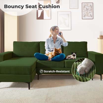 97"  Modern Corduroy L Shaped Couch