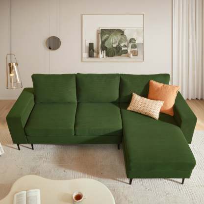 97"  Modern Corduroy L Shaped Couch