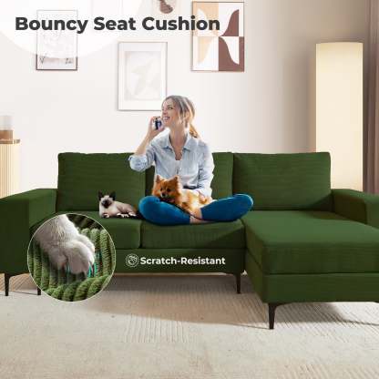 97"  Modern Corduroy L Shaped Couch