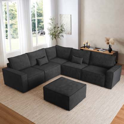 Living Room Modular Couch 6-Pieces Set, 2.5 Wale Corduroy Fabric