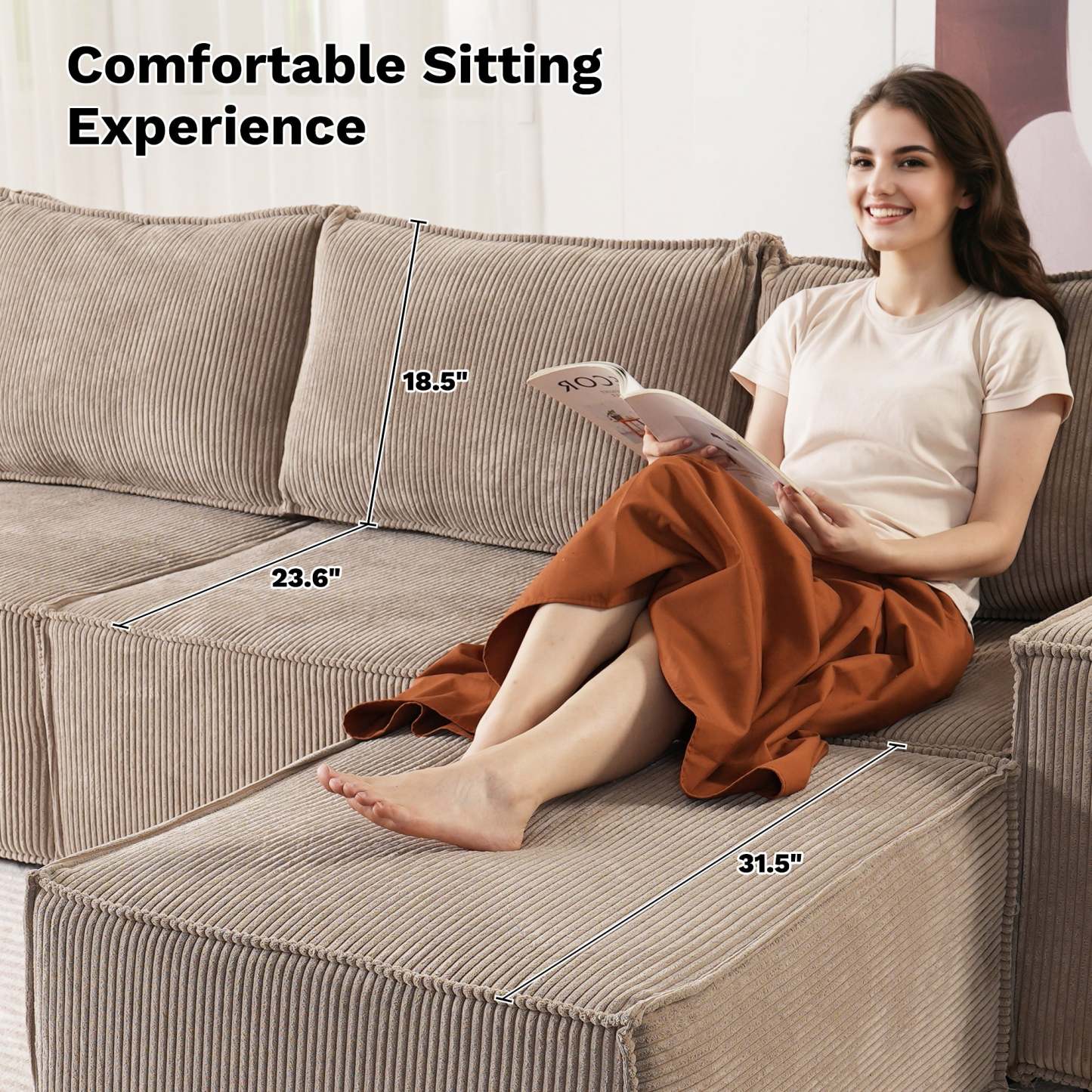 Living Room Modular Couch 6-Pieces Set, 2.5 Wale Corduroy Fabric
