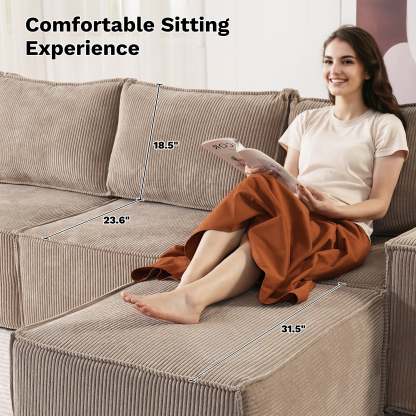 Living Room Modular Couch 6-Pieces Set, 2.5 Wale Corduroy Fabric