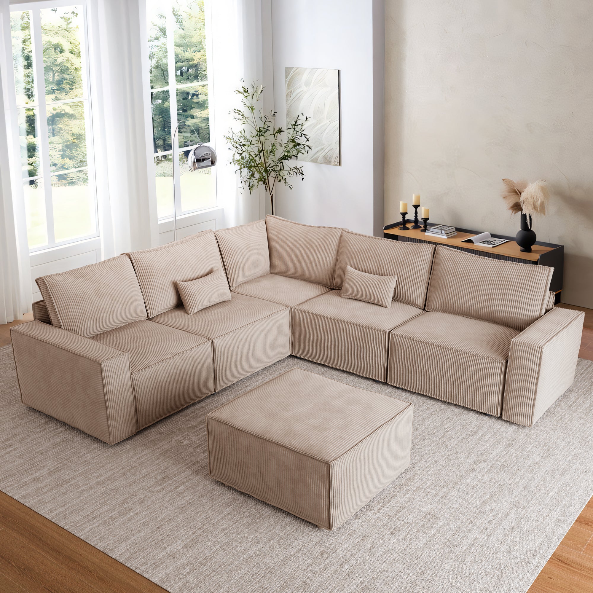 Living Room Modular Couch 6-Pieces Set, 2.5 Wale Corduroy Fabric