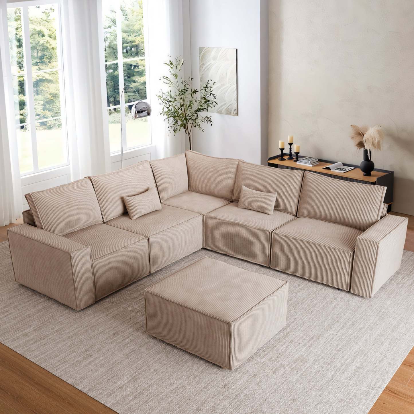 Living Room Modular Couch 6-Pieces Set, 2.5 Wale Corduroy Fabric