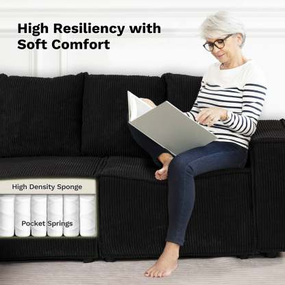 Living Room Modular Couch 6-Pieces Set, Wide Armrests