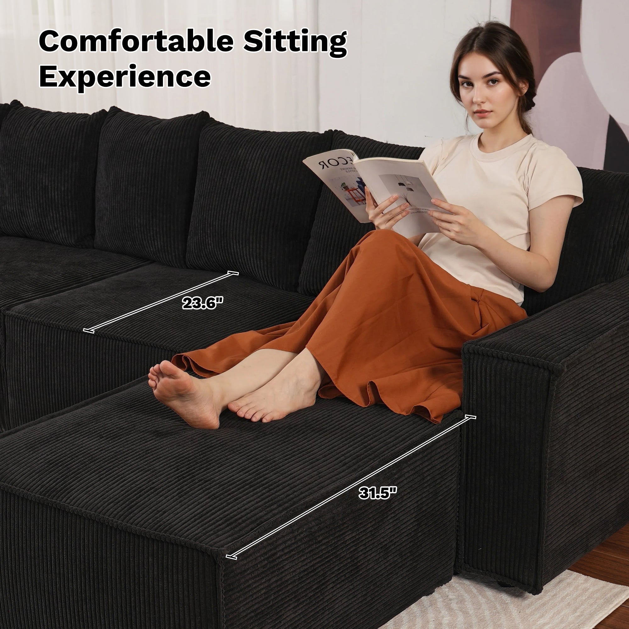 Living Room Modular Couch 6-Pieces Set, Wide Armrests