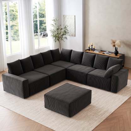 Living Room Modular Couch 6-Pieces Set, Wide Armrests