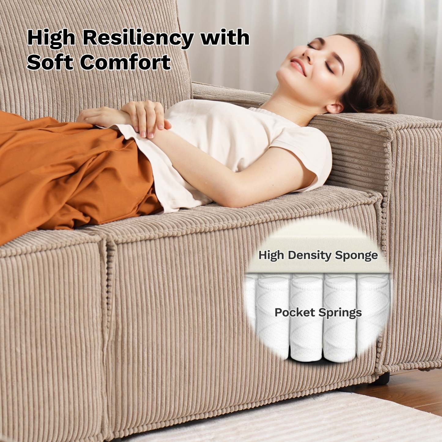 Living Room Modular Couch 6-Pieces Set, 2.5 Wale Corduroy Fabric