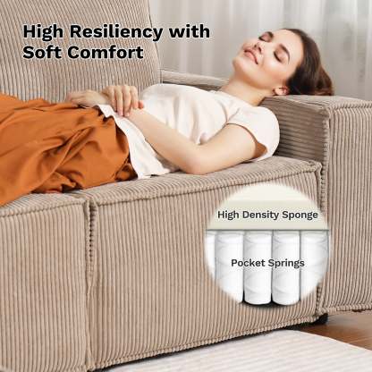 Living Room Modular Couch 6-Pieces Set, 2.5 Wale Corduroy Fabric