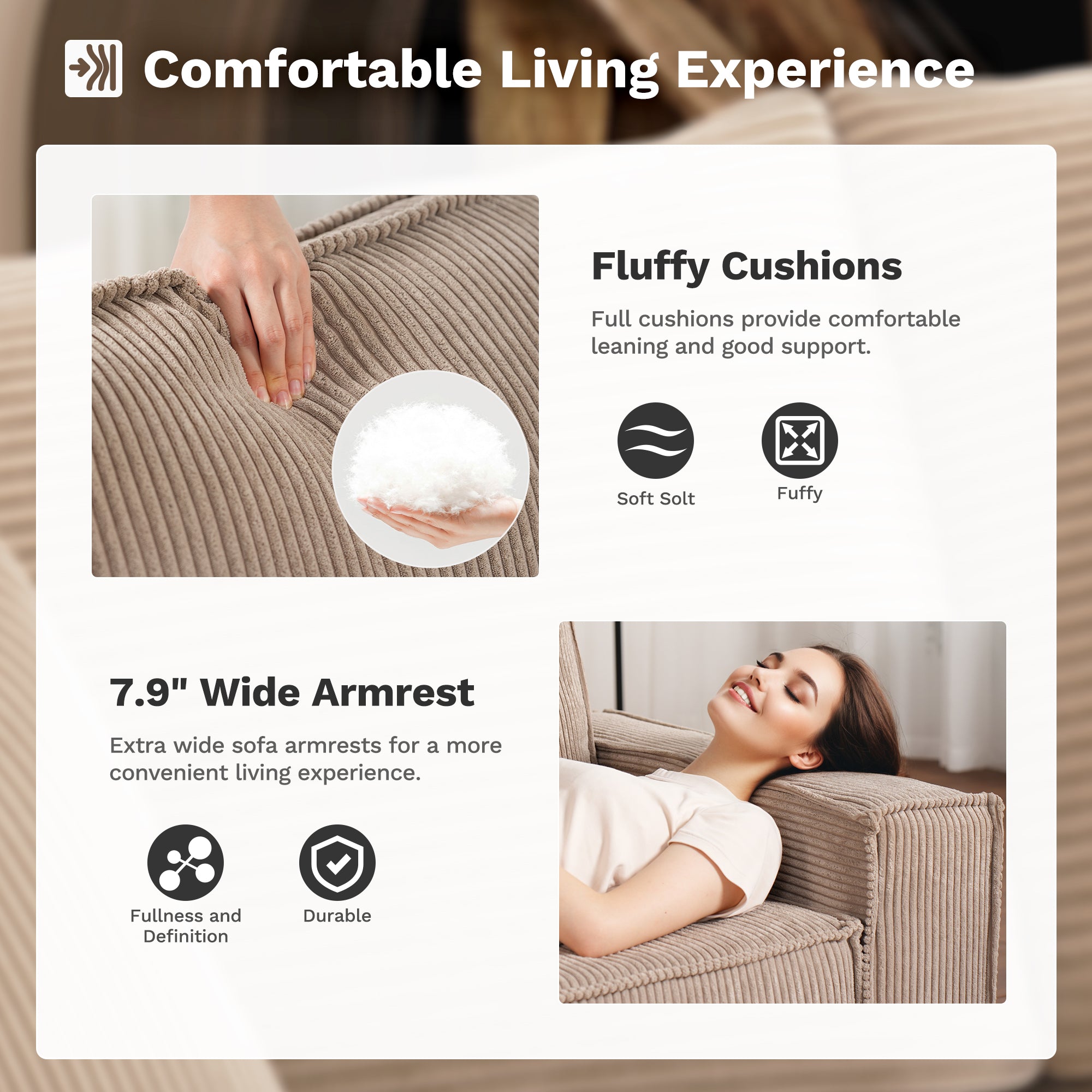 Living Room Modular Couch 6-Pieces Set, 2.5 Wale Corduroy Fabric
