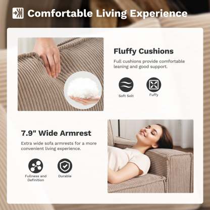 Living Room Modular Couch 6-Pieces Set, 2.5 Wale Corduroy Fabric
