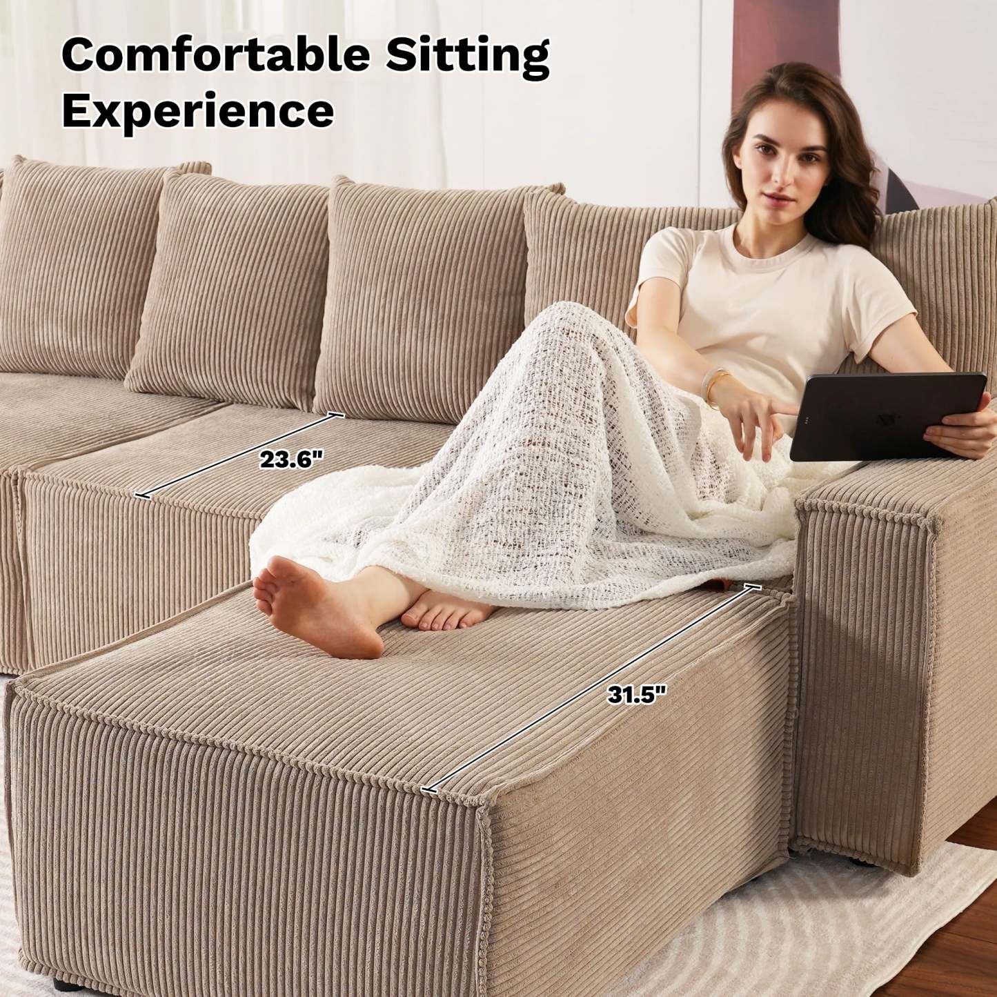 Living Room Modular Couch 6-Pieces Set, Wide Armrests