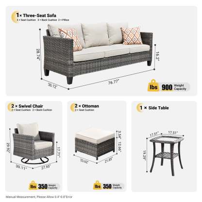 Patio Furniture Set 6-Piece with Swivel Rocking Chairs and Table