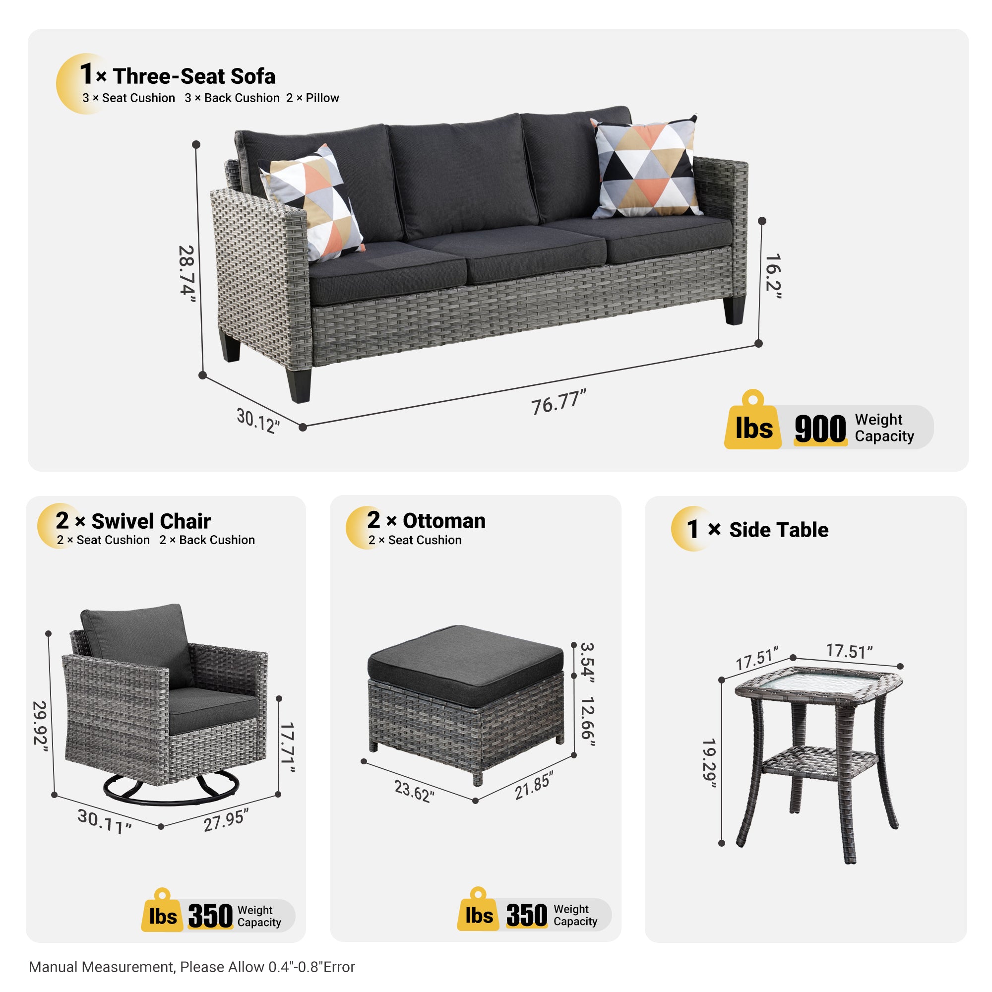 Patio Furniture Set 6-Piece with Swivel Rocking Chairs and Table