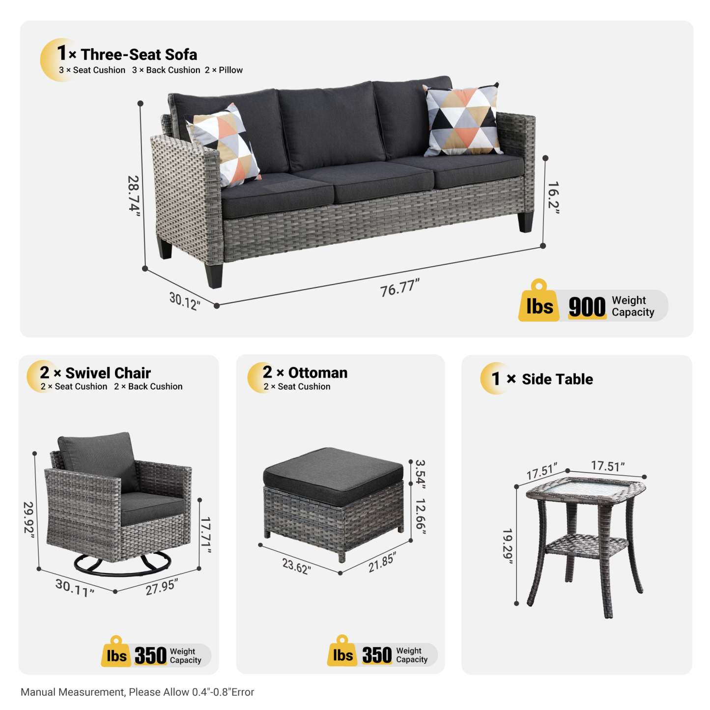 Patio Furniture Set 6-Piece with Swivel Rocking Chairs and Table