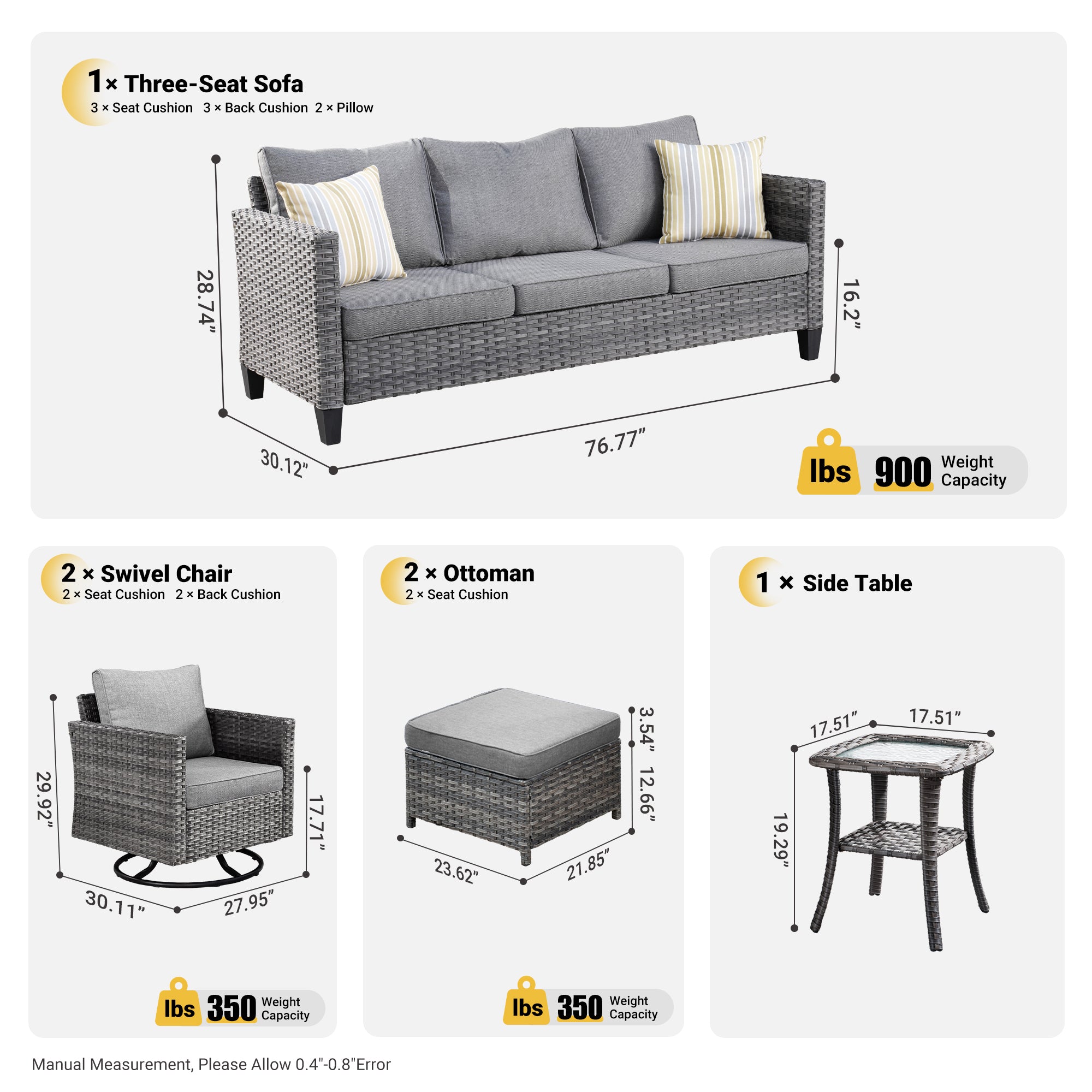 Patio Furniture Set 6-Piece with Swivel Rocking Chairs and Table